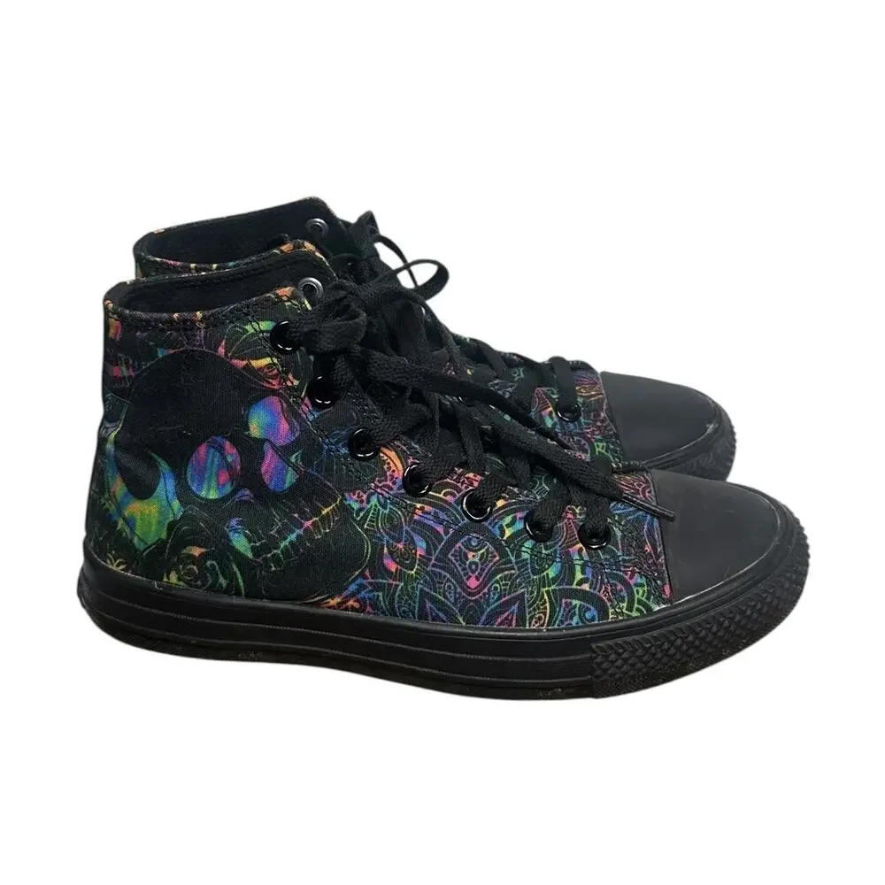 Raad Shop Colorful‎ Skull Roses Canvas High Tops Punk Skater Womens 8 Mens 6.5